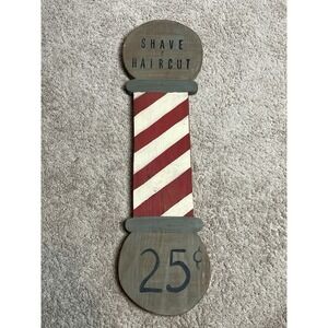 Vintage Handmade Wooden Barber Sign Shave & Haircut 25 Cents